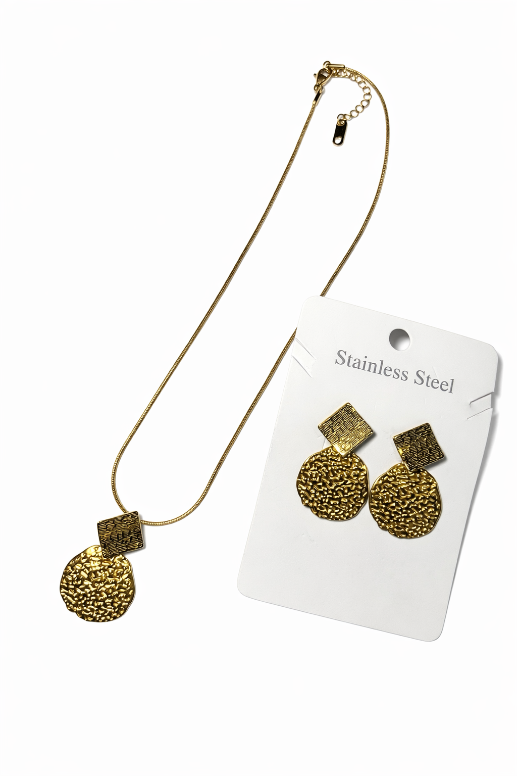 Gold Textured Jewelry Set – Stainless Steel Necklace & Earrings