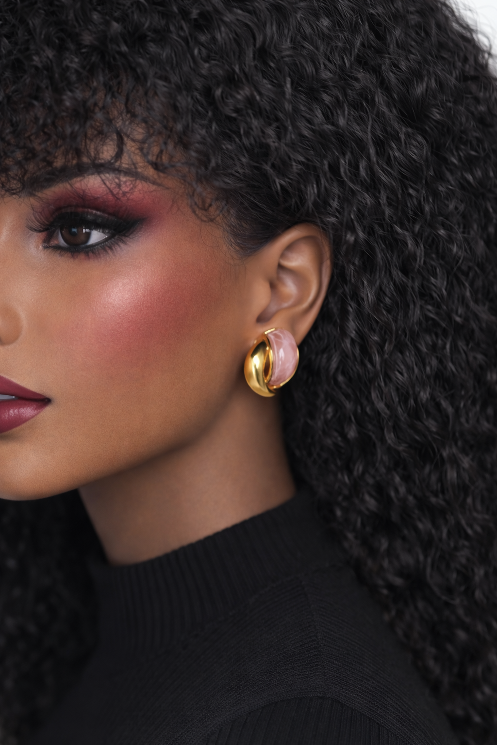 Gold Earrings with Pink Stone – Stainless Steel
