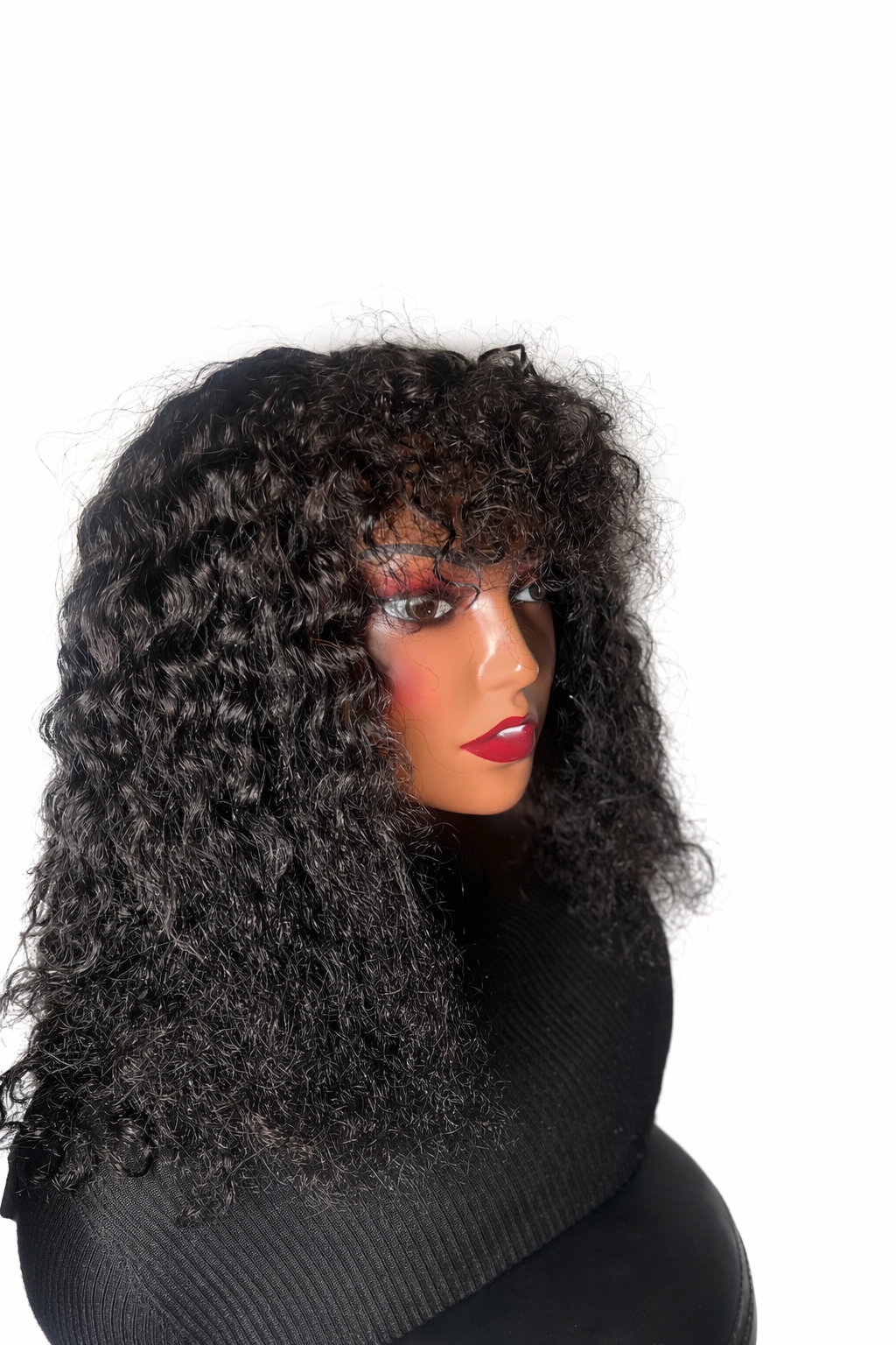 Natural Curly Wig with Bangs – Soft & Full Texture