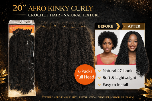 20” Afro Kinky Curly Crochet Hair (1B) – Natural 4C Texture