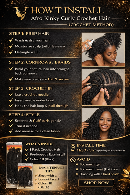 20” Afro Kinky Curly Crochet Hair (1B) – Natural 4C Texture – photo 4