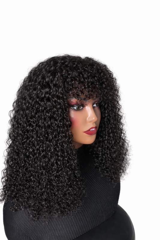 Natural Curly Wig with Bangs – Soft & Full Texture