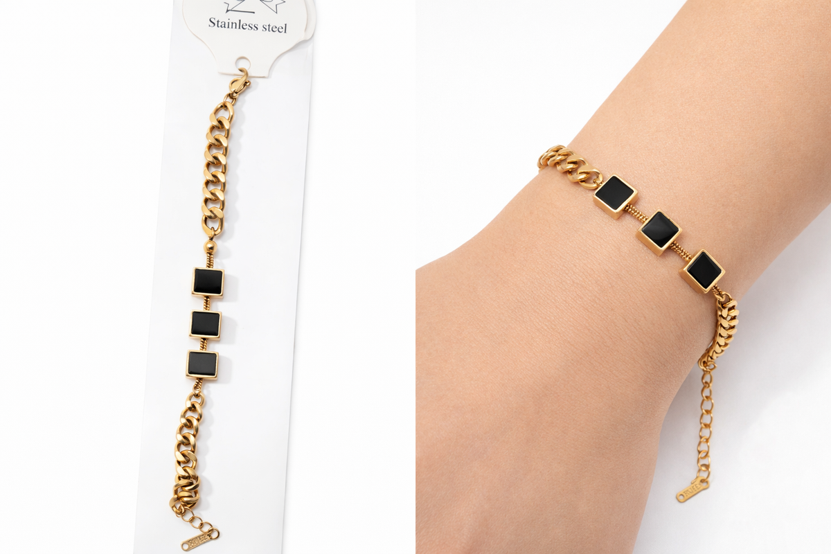 Gold Geometric Charm Bracelet – Stainless Steel
