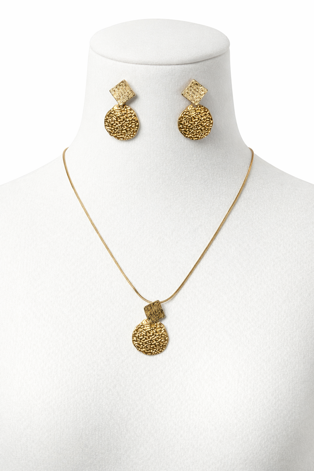 Gold Textured Jewelry Set – Stainless Steel Necklace & Earrings