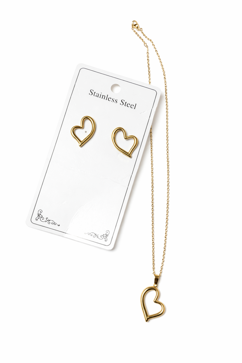 Gold Heart Necklace & Earrings Set