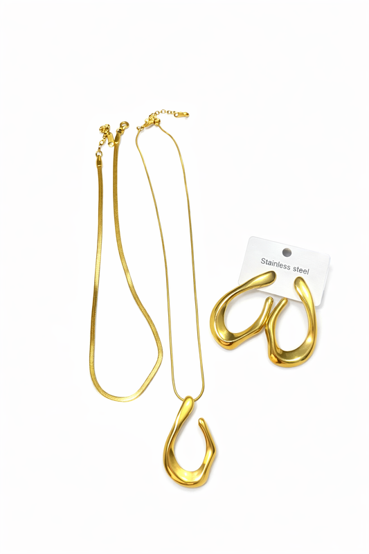 Elegant Gold Drop Set | Stainless Steel Necklace & Earrings
