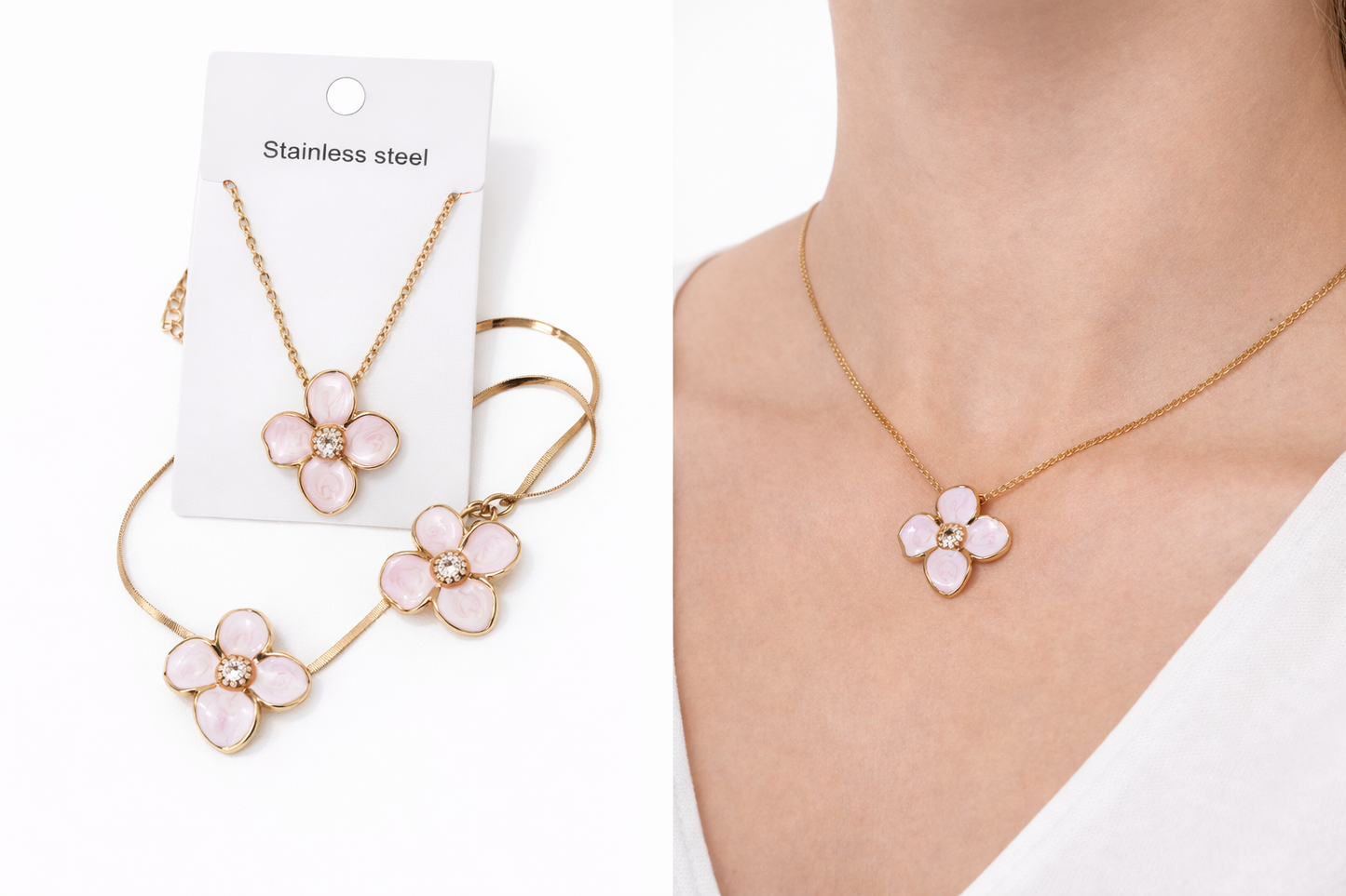 Gold Flower Pendant Necklace – Stainless Steel