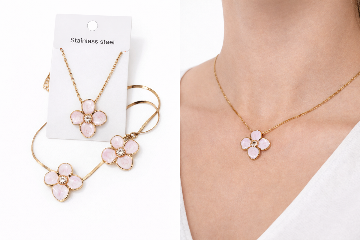 Gold Flower Pendant Necklace – Stainless Steel