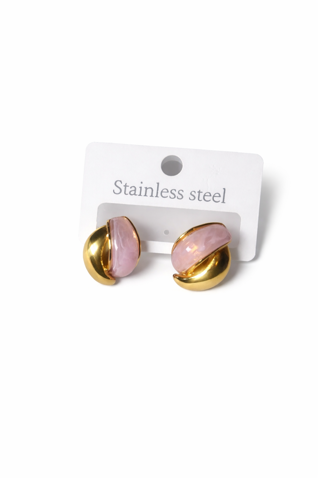 Gold Earrings with Pink Stone – Stainless Steel