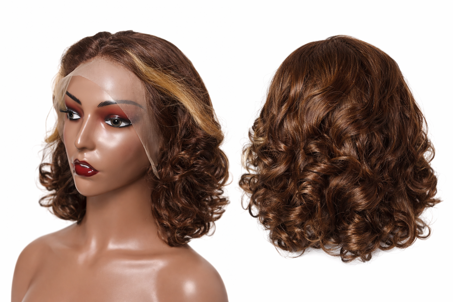 Luxury Bouncy Curl Bob Lace Wig –(Brown ,Honey Blonde,black)