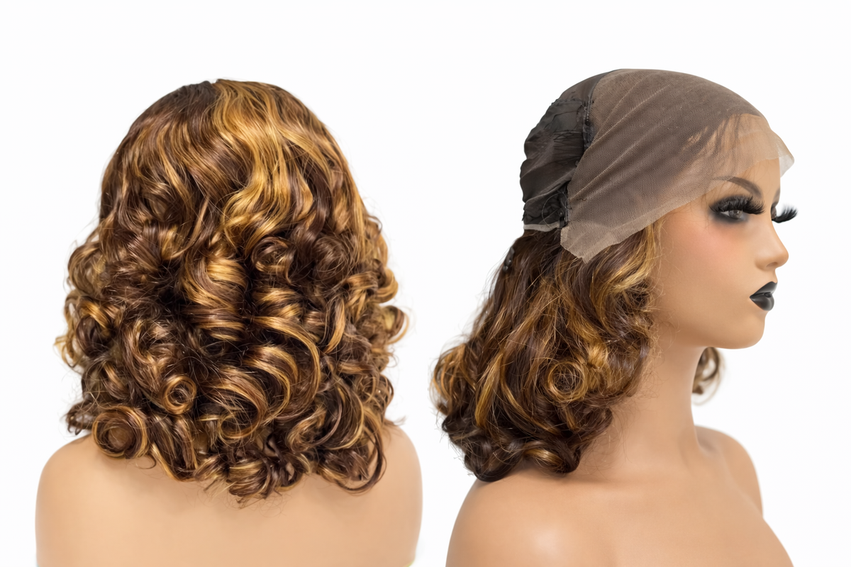 Luxury Bouncy Curl Bob Lace Wig –(Brown ,Honey Blonde,black)