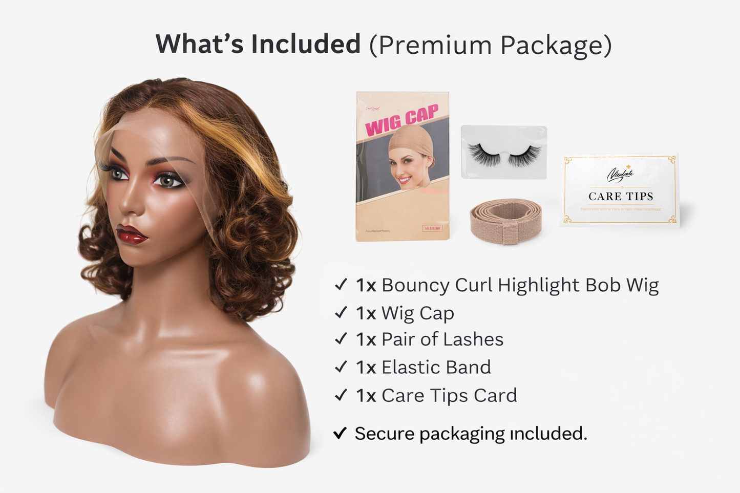Luxury Bouncy Curl Bob Lace Wig –(Brown ,Honey Blonde,black)