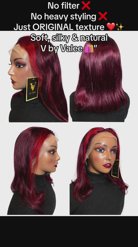 •	Burgundy Straight Lace Front Wig – 13x4 Frontal
